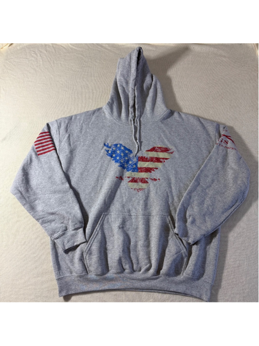 Grunt Style Hoodie Mens XL Gray American Flag Eagle Distressed Graphic Pullover